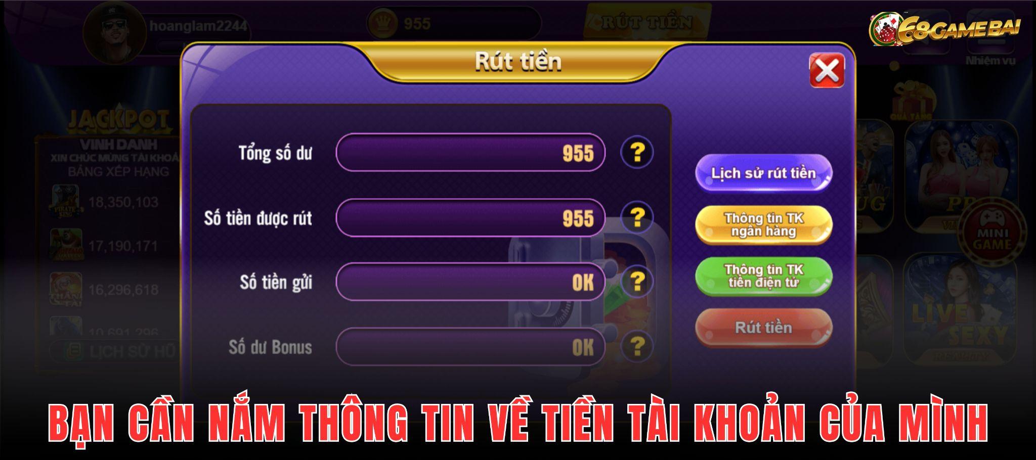 Các thông tin quan trọng người chơi cần nắm trước khi thực hiện giao dịch rút tiền 68 game bài