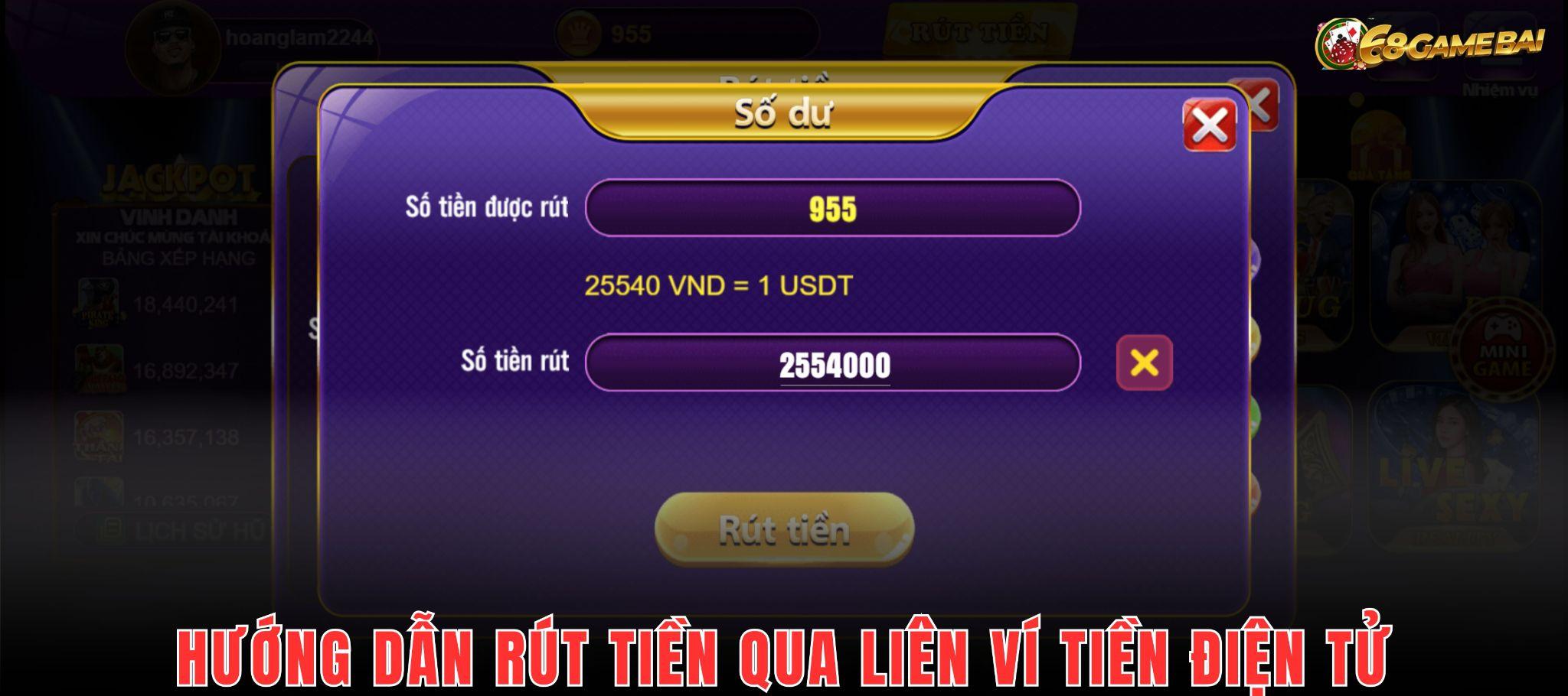 Hướng dẫn rút tiền 68 game bài qua liên kết ví tiền điện tử