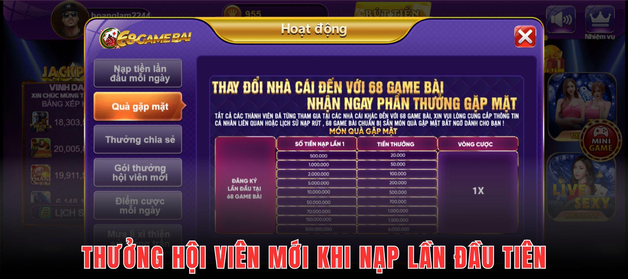 Thưởng hội viên mới của cổng game khi nạp lần đầu tiên