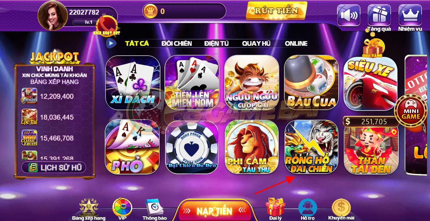 Sức hút của game bài rồng hổ đại chiến