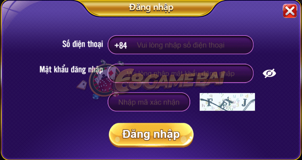 Đăng nhập 68 game bài theo đúng thông tin đã đăng ký